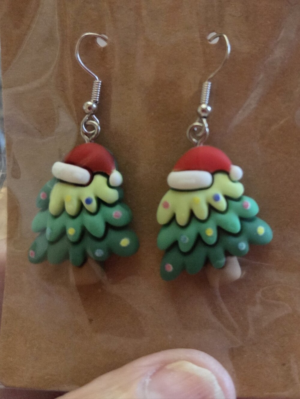 Festive Green Christmas Tree Dangle Earrings